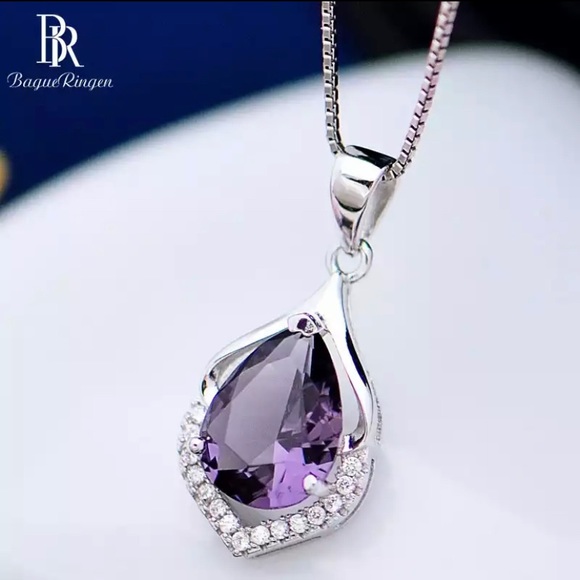 Jewelry - Elegant Natural Amethyst Solid Sterling Silver Necklace